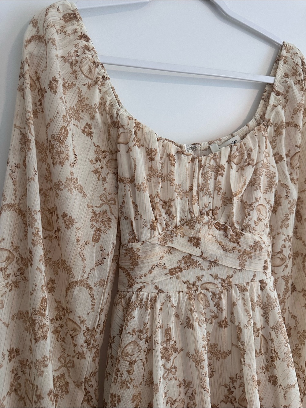 Francesca’s Cream Taupe Toile Midi Dress with Matching Hair Bow / Never Worn
